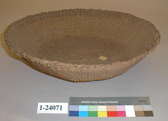 Hearst Museum object titled Basket, accession number 1-24071, described as Openwork twined basket.  2 rows of heavy twisted bands.