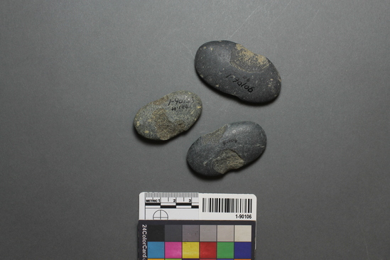 Hearst Museum object titled Sinkers, accession number 1-90106, described as Notched, net, below historic level