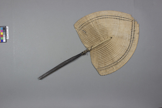 Hearst Museum object titled Fan, accession number 11-1637, described as Lace work fan, stick of Samoan ebony.