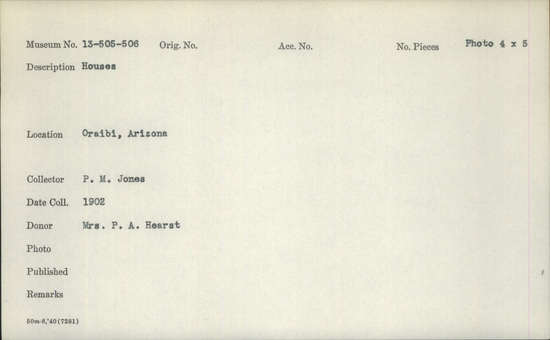 Documentation associated with Hearst Museum object titled Photograph, accession number 13-505, described as Houses