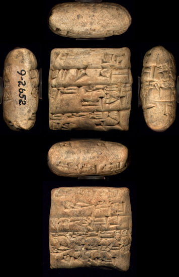 Hearst Museum object titled Cuneiform tablet, accession number 9-2652, described as III UR-Dynasty tablets
