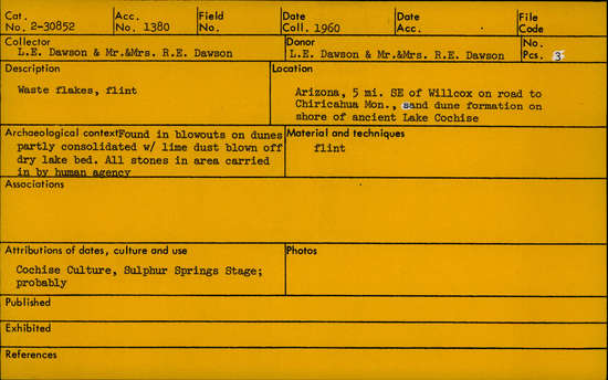 Documentation associated with Hearst Museum object titled Debitage, accession number 2-30852, described as Waste flakes, flint.