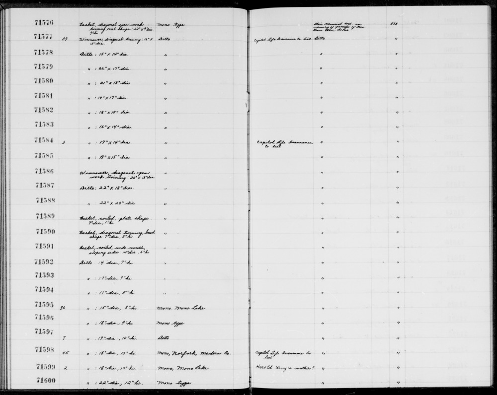 Documentation associated with Hearst Museum object titled Winnower, accession number 1-71588, described as Diagonal openwork twining.