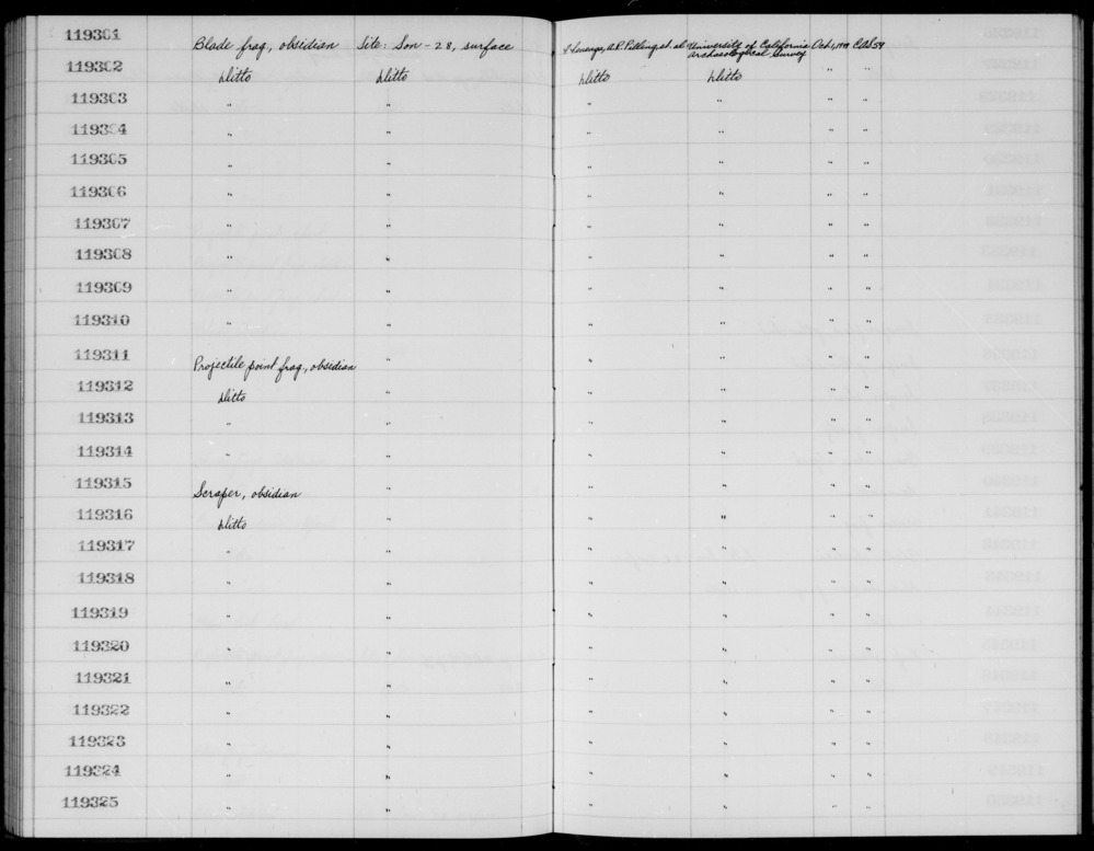 Documentation associated with Hearst Museum object titled Blade fragment, accession number 1-119302, described as Obsidian