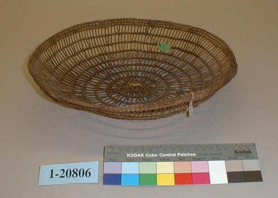 Hearst Museum object titled Basket, accession number 1-20806, described as Openwork basket; twined. Warp and weft are Hazel (Corylus cornuta californica).