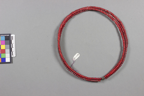 Hearst Museum object titled Necklace, accession number 5-13340, described as 3-strand red bead necklace