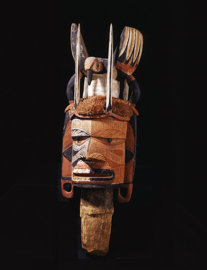 Hearst Museum object titled Carved head: human, accession number 11-408, described as Painted wooden carving of human head.