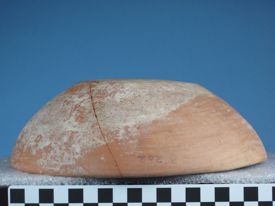 Hearst Museum object 28 of 66 titled Broken bowl, accession number 6-5728, described as Pottery: smooth pinkish bowl, broken burnished lines inside and out.  Diameter 20cm, height 6cm.