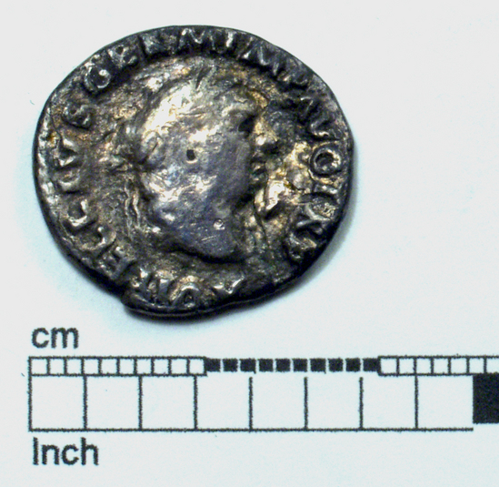 Hearst Museum object titled Coin: denarius, accession number 8-7551, described as Coin; Denarius. Rome; Vitellius.