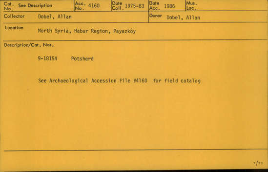 Documentation associated with Hearst Museum object titled Potsherd, accession number 9-18154, described as Potsherd