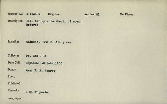 Documentation associated with Hearst Museum object titled Pouch;sherds; ball, accession number 4-4134d, no description available.