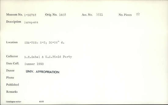 Documentation associated with Hearst Museum object titled Scrapers, accession number 1-96748, described as Scrapers.