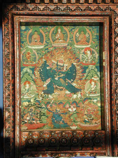 Hearst Museum object 1 of 7 titled Shrine of vajrabhairava, accession number 9-22005a-d, described as This is a shrine that contains eleven major Buddhist deities and could be used as the main object of worship for a Lama or devout lay person. Height: 57.2 cm, Width/depth: 33.6 cm, Depth: 10.6 cm