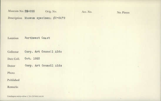 Documentation associated with Hearst Museum object titled Color slide, accession number 25-995, described as Museum Specimen #2-6479