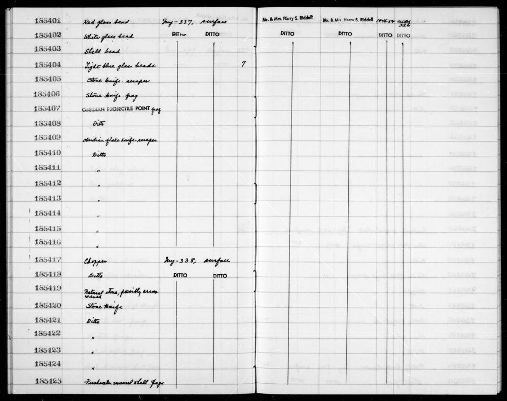 Documentation associated with Hearst Museum object titled Shell fragment, accession number 1-185425, described as Freshwater mussel.