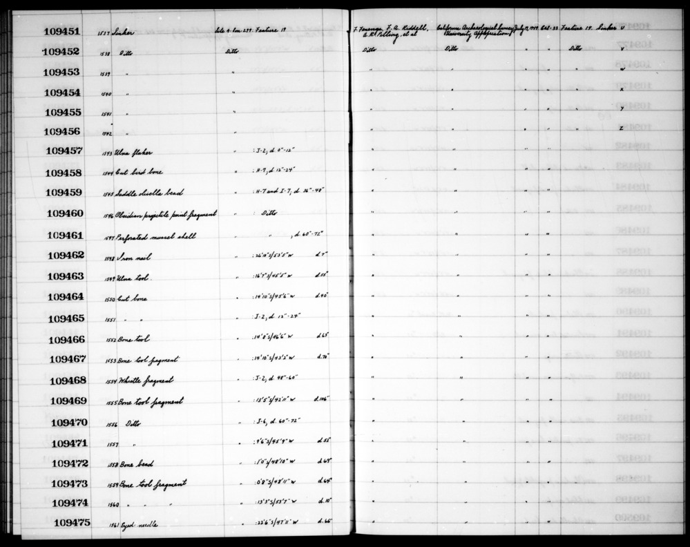 Documentation associated with Hearst Museum object titled Worked bone, accession number 1-109469, described as Bone