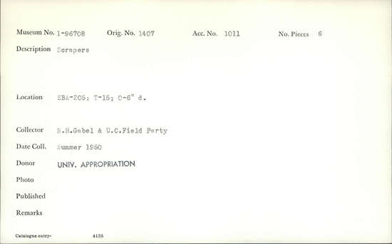 Documentation associated with Hearst Museum object titled Scrapers, accession number 1-96708, described as Scrapers.