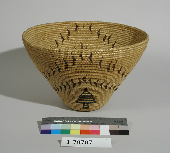 Hearst Museum object titled Basket, accession number 1-70707, described as Coiled, wide mouth, sloping sides.