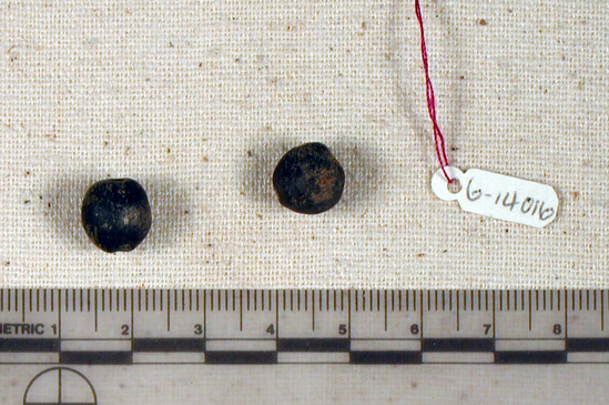 Hearst Museum object titled Beads, accession number 6-14016, described as Black spherical (ball) beads.