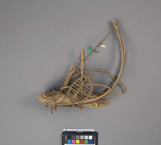 Hearst Museum object titled Boat model, accession number 5-13686, described as made of sticks, branches and grass