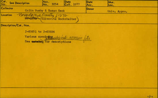 Documentation associated with Hearst Museum object titled Faunal remains, accession number 2-60672, described as 1 bag of faunal remains; screened material