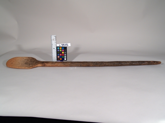 Hearst Museum object titled Paddle, accession number 1-9905, described as Flat, with one face slightly dished. Made of oak.