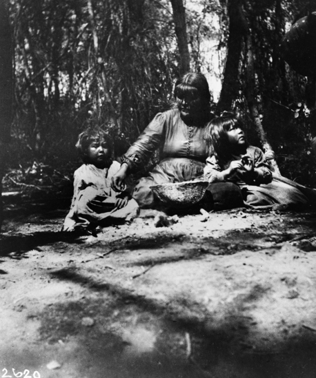 Hearst Museum object titled Black-and-white negative, accession number 15-2620, described as Woman and children