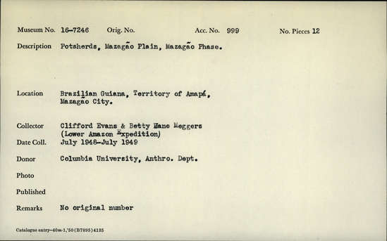 Documentation associated with Hearst Museum object titled Potsherds, accession number 16-7246, described as Potsherds, Mazagao plain