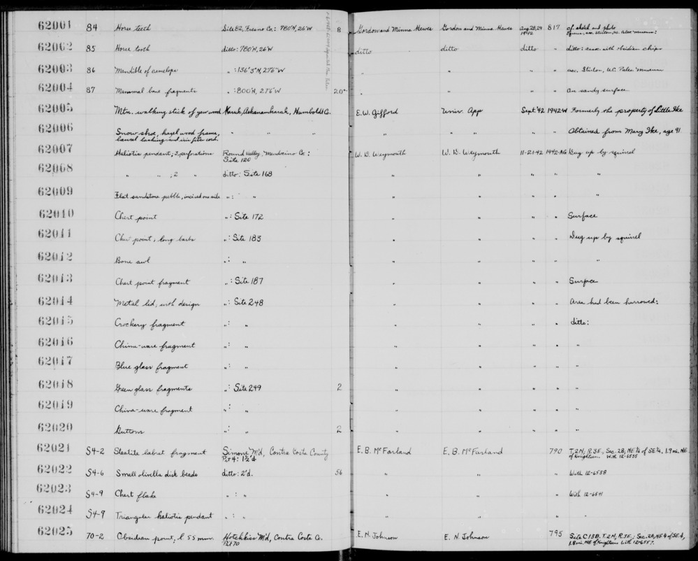 Documentation associated with Hearst Museum object titled Tooth, accession number 1-62002, described as Horse tooth