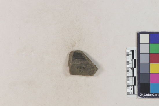 Hearst Museum object 2 of 2 titled Potsherd, accession number 16-8137, described as Potsherd; body, bottle neck. Numbers  8111 to 8194 are sherds picked up on beach at low tide. Section of Manta on Beach currently inhabited.