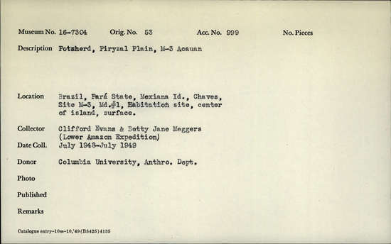 Documentation associated with Hearst Museum object titled Potsherds, accession number 16-7304, described as Potsherds; Piryzal Plain