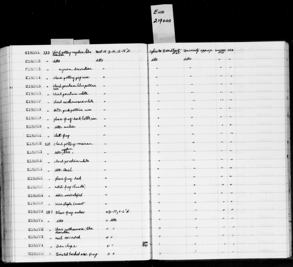 Documentation associated with Hearst Museum object titled Shell fragment, accession number 1-218561, described as Shell fragment