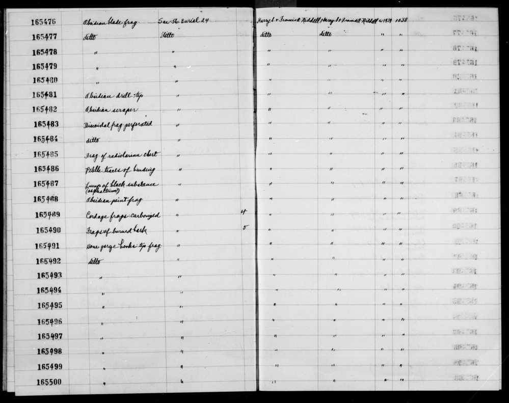 Documentation associated with Hearst Museum object titled Scraper, accession number 1-165482, described as Obsidian.