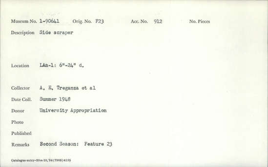 Documentation associated with Hearst Museum object titled Scraper, accession number 1-90641, described as Side.