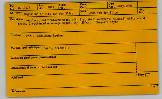 Documentation associated with Hearst Museum object titled Necklace, accession number 16-19177, no description available.