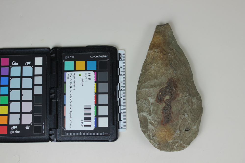 Hearst Museum object titled Handaxe, accession number 5-6427, described as Diabase hand-axe; Upper Acheulian