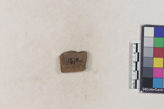 Hearst Museum object 125 of 160 titled Potsherd, accession number 16-8191, described as Potsherd: rims Section of Manta on beach currently inhabited. Numbers  8111 to 8194 are sherds picked up on beach at low tide.