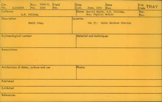 Documentation associated with Hearst Museum object titled Shell fragment, accession number 1-142254, described as Shell fragment.