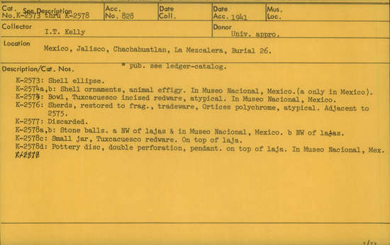 Documentation associated with Hearst Museum object titled Metate fragment, accession number K-2577, described as Metate fragment.
