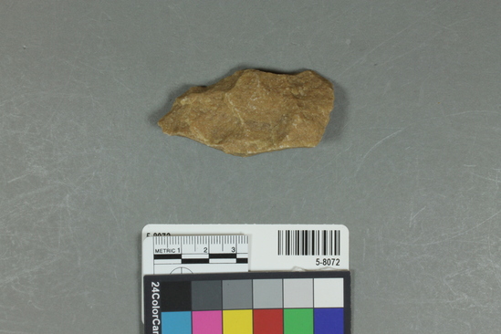 Hearst Museum object 2 of 4 titled Flake, accession number 5-8071, described as large flake (handaxe); bifacial; roughly worked; L 11.2cm