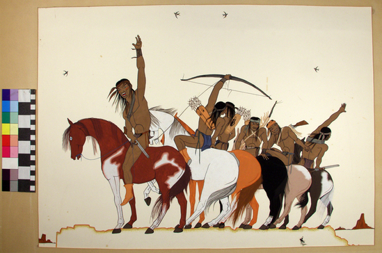 Hearst Museum object titled Painting, accession number 17-380, described as Watercolor painting: "Navajo Warriors