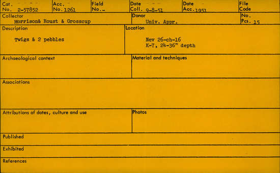 Documentation associated with Hearst Museum object titled Sticks and stones, accession number 2-57852, described as Twigs and pebbles