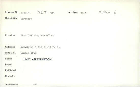 Documentation associated with Hearst Museum object titled Scrapers, accession number 1-96481, described as Scrapers.
