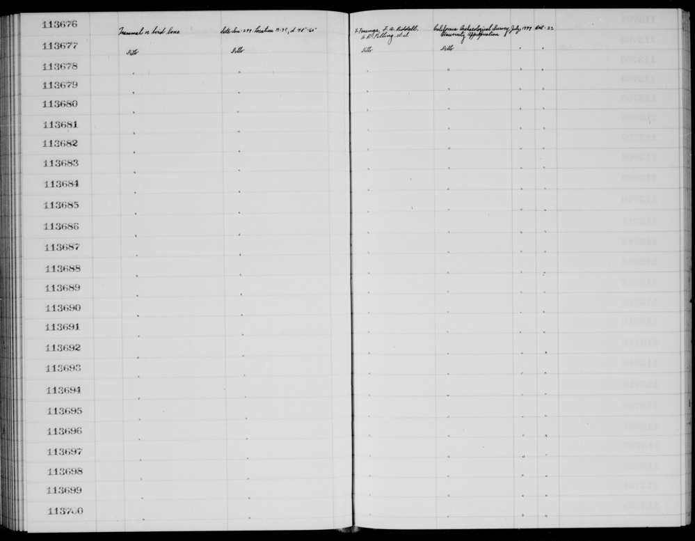 Documentation associated with Hearst Museum object titled Faunal remains, accession number 1-113692, described as Mammal or bird.