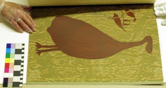 Hearst Museum object 2 of 6 titled Silkscreen, accession number 17-574a-e, described as Album of cave paintings of Arnhemland.