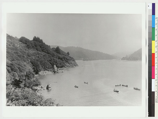 Hearst Museum object titled Black-and-white negative, accession number 15-11492, described as Mouth of Klamath River, looking up-river