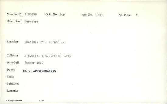 Documentation associated with Hearst Museum object titled Scrapers, accession number 1-96459, described as Scrapers.