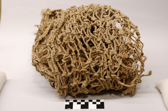 Hearst Museum object titled Carrying net fragment, accession number 3-4680, described as Mescal fiber carrying net, fragmentary