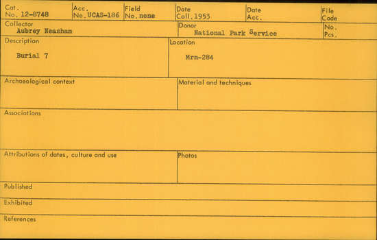 Documentation associated with Hearst Museum object titled Human remains, accession number 12-8748(0), described as Remains of one child (6 year old).