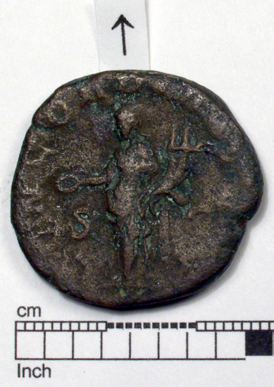 Hearst Museum object 6 of 8 titled Coin: æ sestertius, accession number 8-5912, described as Coin: Sestertius?; Æ; Tribonianus.Gallus - 14.55 grams. Rome, 251-253 AD. Obverse: [IMP CAES C VIBIVS TREBONIANVS GALLVS AVG] - Bust laureate, draped, facing right. Reverse: CONCORD[IA AVGG], SC - Concordia standing facing left holding patera in outstretched right hand, double cornucopiae in left.